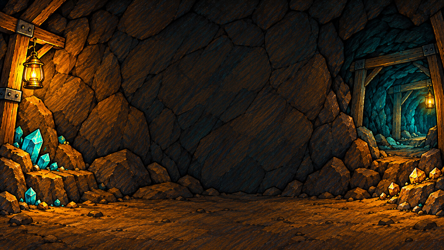 Lodebreaker artwork: a lantern-lit mine filled with brilliant blue crystals
